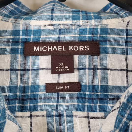 Michael Kors Women's Blue Plaid Button Up SZ XL image number 2