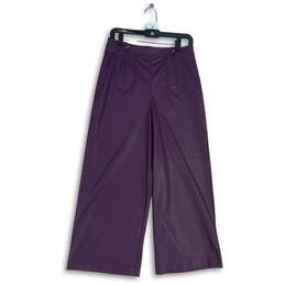 Avec Les Filles Womens Purple Leather Zipper Wide Leg Ankle Pants Size 8