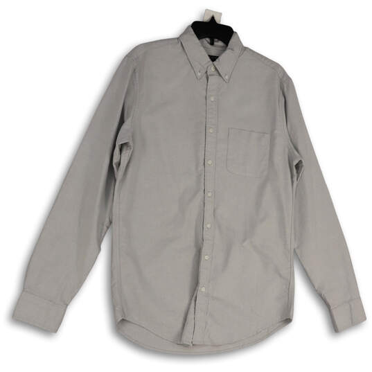 Mens Gray Long Sleeve Pockets Regular Fit Collared Button-Up Shirt M Tall image number 1