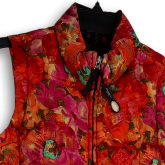Womens Multicolor Floral Sleeveless Mock Neck Full-Zip Puffer Vest Size XS image number 3