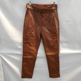 Windsor Cognac Brown Faux Leather Belted Pants NWT Size M