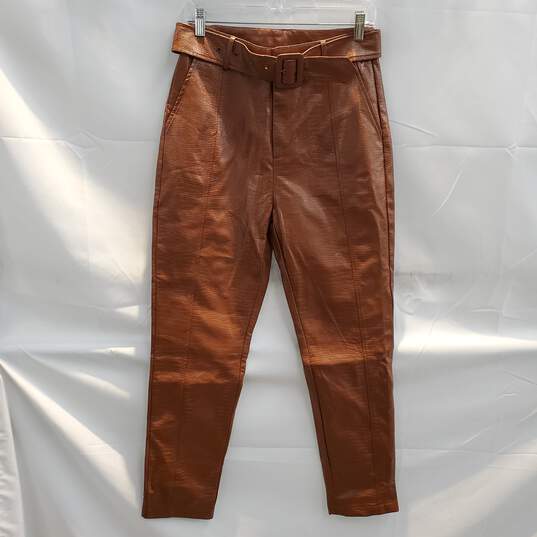 Windsor Cognac Brown Faux Leather Belted Pants NWT Size M image number 1