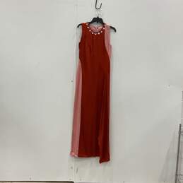 Womens Orange Pink Embellished Sleeveless Back Zip Long Maxi Dress Size 4