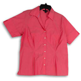 Womens Pink Spread Collar Short Sleeve Casual Button-Up Shirt Size 16