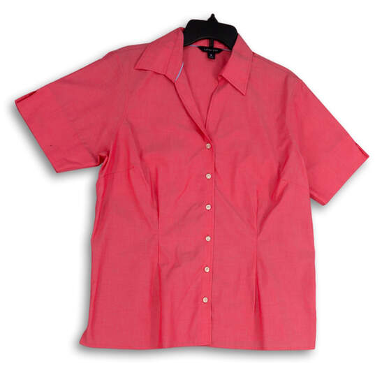 Womens Pink Spread Collar Short Sleeve Casual Button-Up Shirt Size 16 image number 1