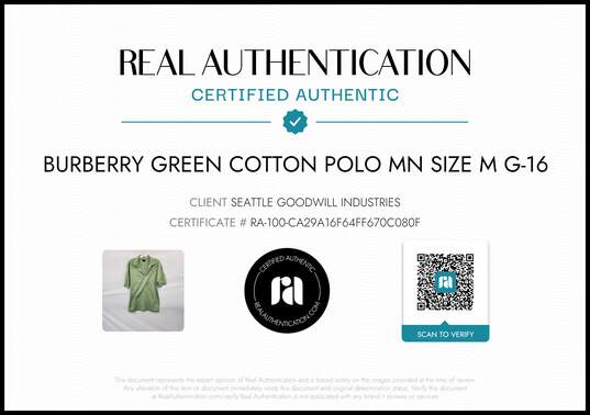 Burberry Golf Men's Green Cotton Polo Shirt Size M w/COA image number 2