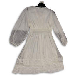 NWT Womens White Floral Lace Long Balloon Sleeve V Neck A-Line Dress Size 3 alternative image
