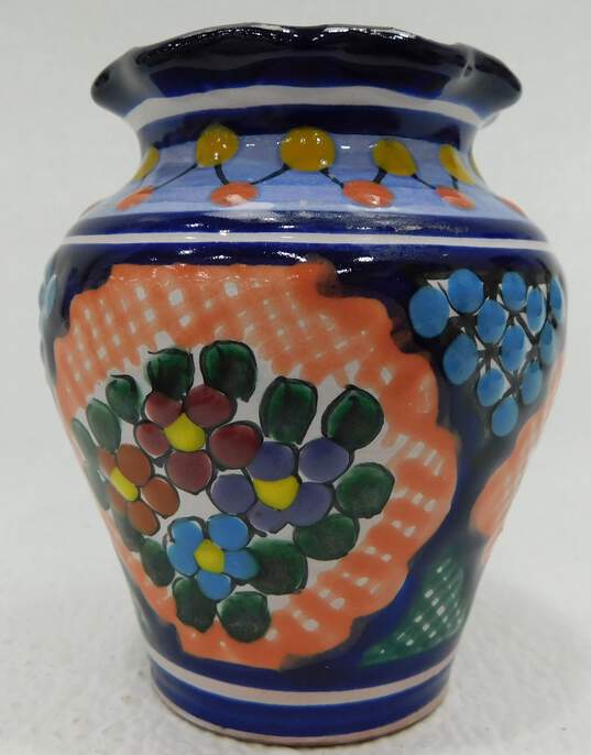 Mexican Talavera Hand Painted Clay Pottery Plates & Small Vase image number 7