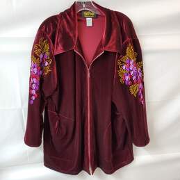 Vintage Bob Mackie Embroidered Burgundy Velvet Grapes Zip Jacket XL