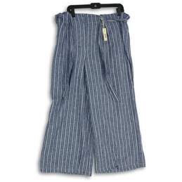 NWT Max Studio Womens Blue Striped Wide Leg Paperbag Pants Size Large