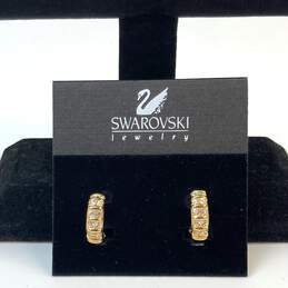 Designer Swarovski Gold-Tone Clear Rhinestone Fashionable Hoop Earrings