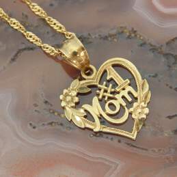 10K Yellow Gold FOR REPAIR Etched '#1 Mom' Pendant Necklace 1.8g