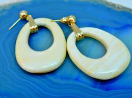 14K Gold Ball Bead Post Tapered Open Oval Wood Drop Earrings 8.1g alternative image