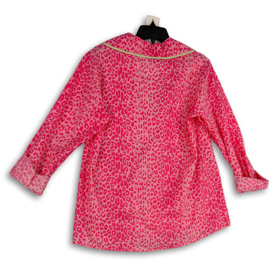 NWT Womens Pink Leopard Print Notch Collar Long Sleeve Button-Up Shirt Sz L image number 2