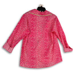 NWT Womens Pink Leopard Print Notch Collar Long Sleeve Button-Up Shirt Sz L alternative image