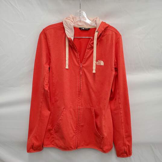 The North Face WM's Heathered Pink Windfall Hooded Full Zip Sweatshirt Size L image number 1