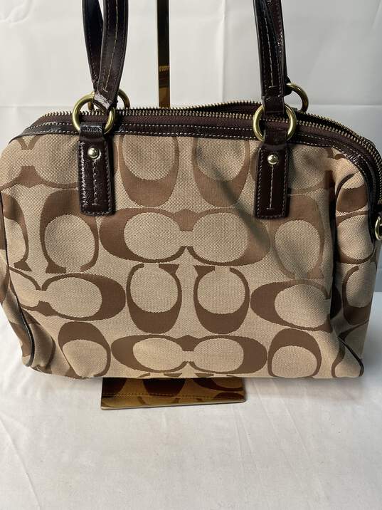 Certified Authentic Coach Brown and Tan w/Leather Trim Handbag image number 3