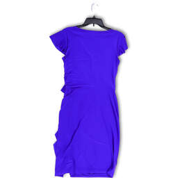 Womens Purple Flutter Sleeve Side Ruched Ruffle V-Neck Wrap Dress Size 8 alternative image