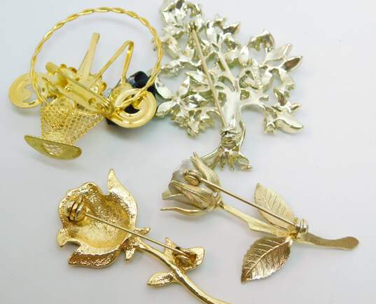 Gold Tone Faux Gemstone Tree & Flowers Brooch Lot image number 2