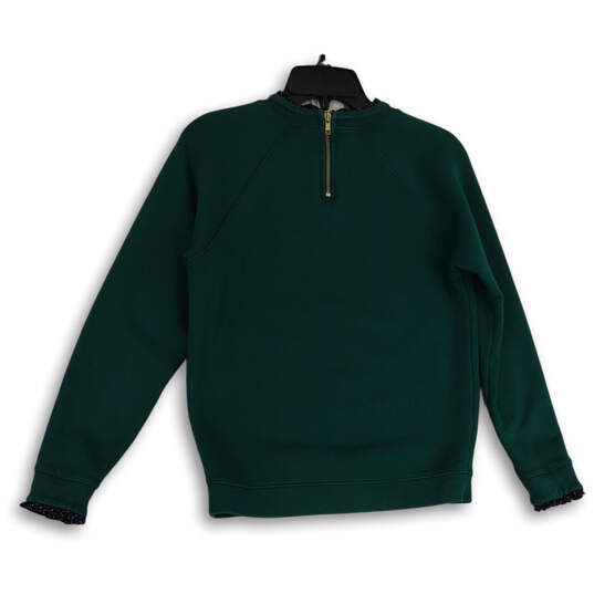 Womens Green Crew Neck Back Zip Long Sleeve Pullover Sweatshirt Size Medium image number 2