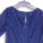 Womens Blue Velvet Round Neck 3/4 Sleeve Back Zip Shift Dress Size 6 image number 4