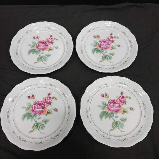 Set of 4 Gibson Housewares Victorian Rose Pattern Dinner Plates image number 1
