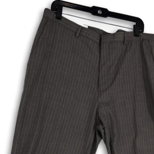 NWT Mens Gray Striped Flat Front Slash Pockets Dress Pants Size 38/32 image number 1