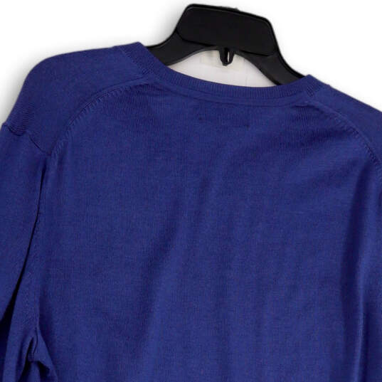 Womens Blue Tight-Knit V-Neck Long Sleeve Pullover Sweater Size Large image number 4