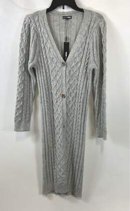 NWT Fashion Nova Womens Gray Cable-Knit Long Sleeve Cardigan Sweater Size S
