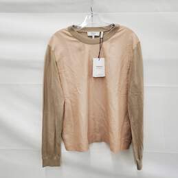 Theory NWT Women's Combo Sweater in Cotton-Silk L Classic Khaki/Peach