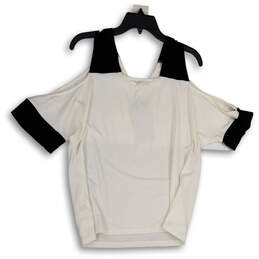 NWT Womens White Black Cold Shoulder V-Neck Pullover Blouse Top Size Medium alternative image