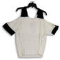 NWT Womens White Black Cold Shoulder V-Neck Pullover Blouse Top Size Medium image number 2