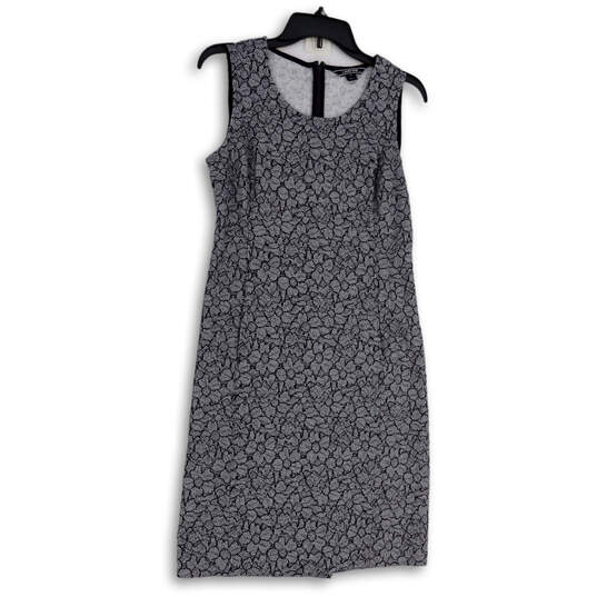 Womens Blue Geometric Print Back Zip Round Neck Sheath Dress Size 4 image number 1