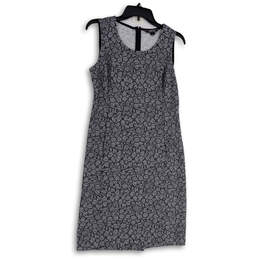 Womens Blue Geometric Print Back Zip Round Neck Sheath Dress Size 4
