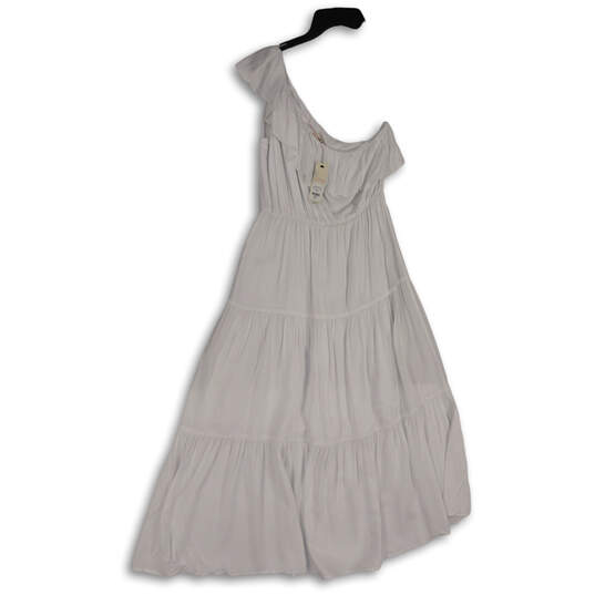 NWT Womens White One Shoulder Tiered Midi Fit and Flare Dress Size Small image number 1