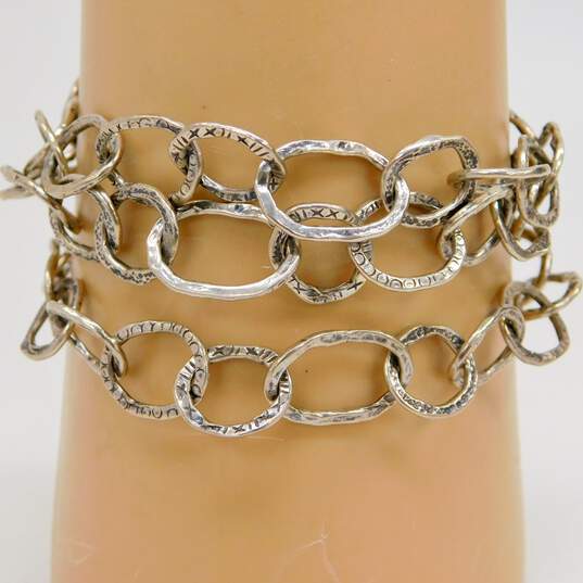 Didae Israel 925 Hammered Textured Ovals Linked Multi Chain Toggle Bracelet 28.7g image number 1