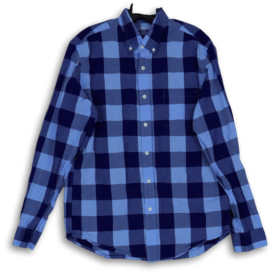 Mens Blue Buffalo Plaid Pocket Lightweight Long Sleeve Button-Up Shirt Sz M image number 1