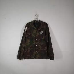 Mens Camouflage Collared Long Sleeve Button Front Military Jacket Size Medium