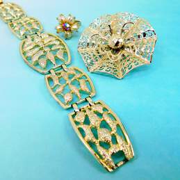 Vintage Emmons & Fashion Gold Tone Brooch Bracelet & Rhinestone & Faux Pearl Ring 49.9g
