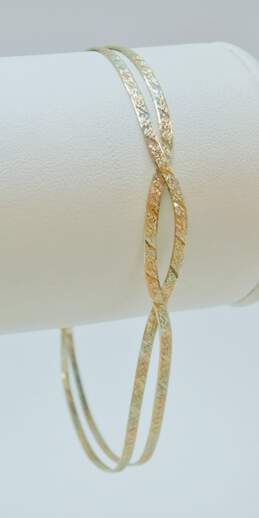 14K Tri Color Gold Diagonal Etched Braided Herringbone Chain Bracelet 2.8g alternative image