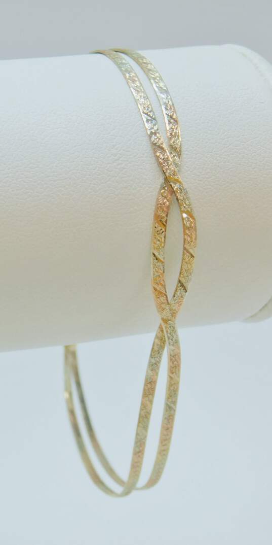 14K Tri Color Gold Diagonal Etched Braided Herringbone Chain Bracelet 2.8g image number 2