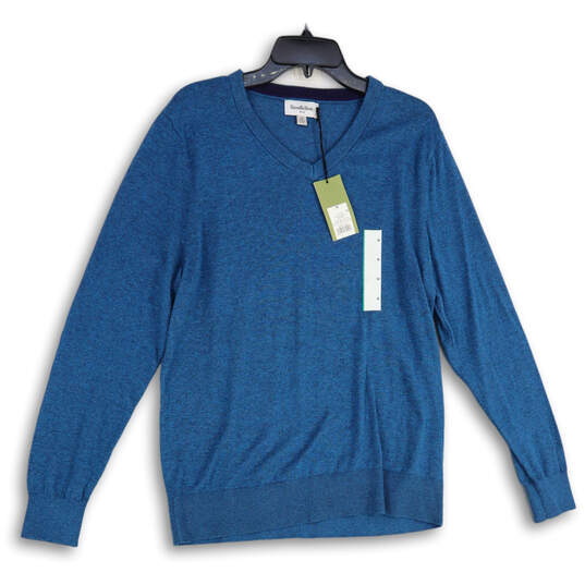 NWT Mens Blue Knitted Long Sleeve V-Neck Pullover Sweater Size Medium image number 1