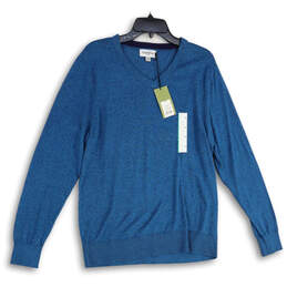 NWT Mens Blue Knitted Long Sleeve V-Neck Pullover Sweater Size Medium
