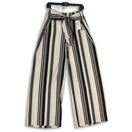 NWT Womens Black White Striped Tie Waist Wide Leg Paperbag Pants Size 10