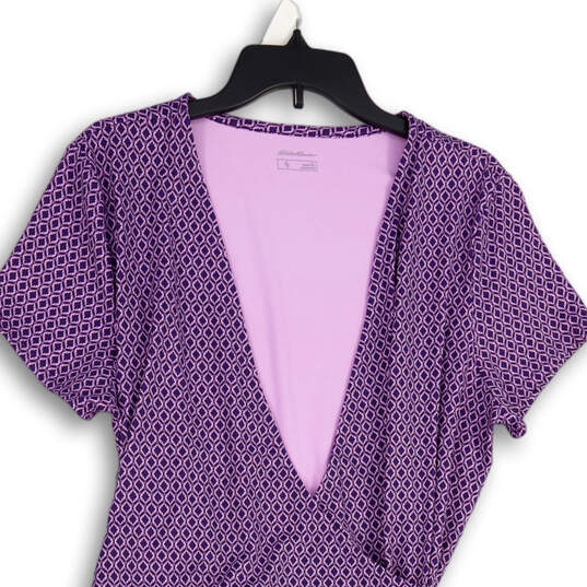 Womens Purple Geometric Short Sleeve Surplice Neck Wrap Dress Size XL image number 3