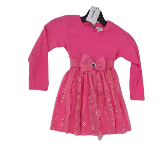 Girl's Bow Sequin Long Sleeve Crew Neck A Line Dress Size 6 image number 1