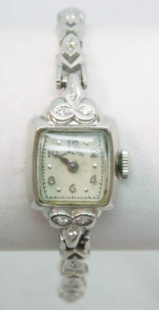 Vintage 10K Gold Case/14K Gold Band 0.15 CTTW Diamond Hamilton 19 Jewel Ladies Watch 14.6g image number 1