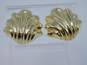 14K Yellow Gold Scalloped Sea Shell Omega Clip Earrings 8.4g image number 2