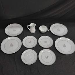 10pcs. White w/ Floral Pattern Noritake China Set of Plates, Cups & Pitcher