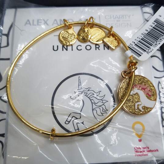 NIB Alex & Ani Gold Tone Enamel Unicorn Charm Bangle Bracelet Bundle 2pcs W/Box 23.6g image number 5